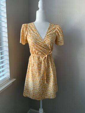 Madewell Yellow Floral Wrap Mini Dress